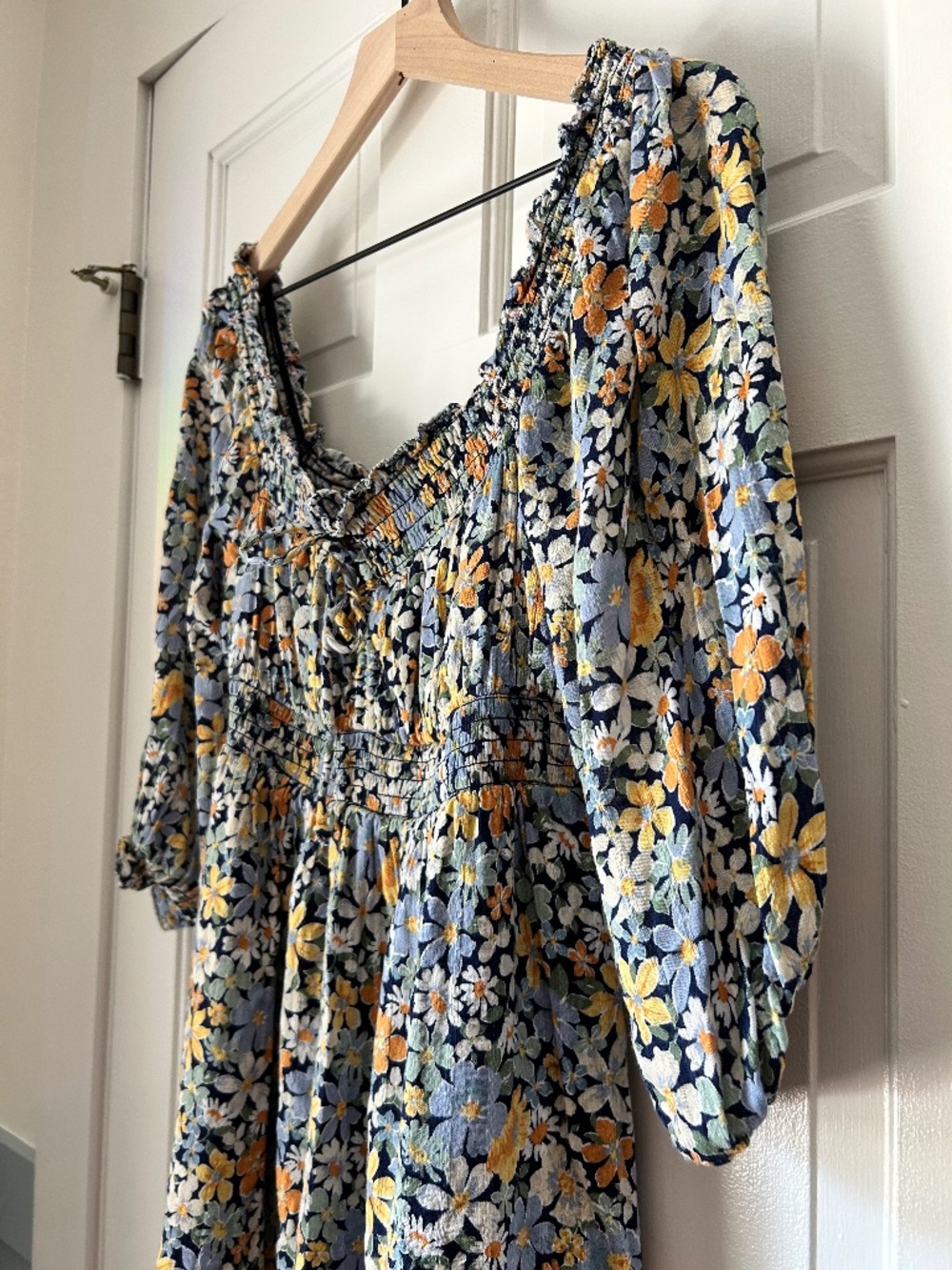 American Eagle Floral Smocked Puff Sleeve Mini Dress Boho - Picture 4 of 7